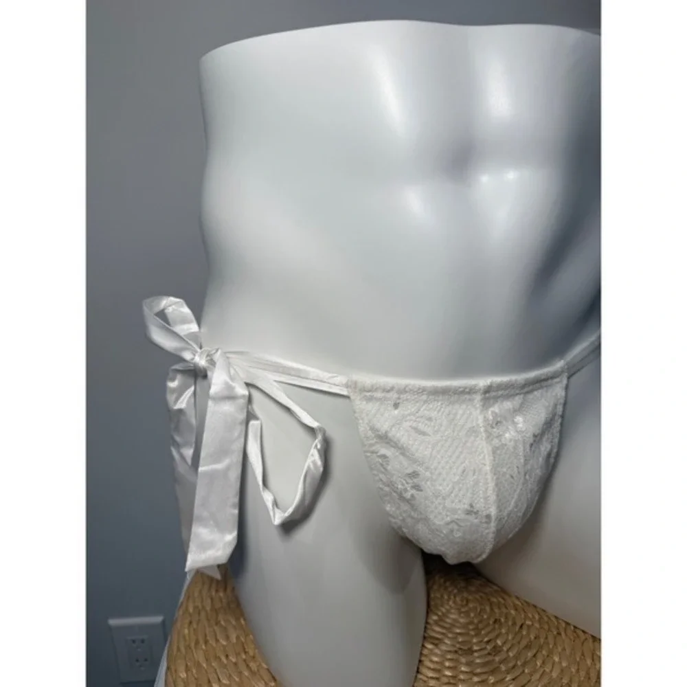 Cosabella Men's Italian Tie Thong Moon Ivory Never Say Never Lace Underwear NWT